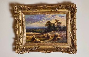 lot 16 image: Antique English Original Oil Harvest Landscape by Walter Wallor Caffyn