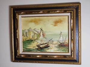 lot 20 image: Vintage Impressionist Oil Painting Signed Hayden   Moored Sailboats