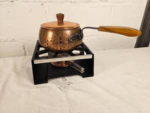 lot 245 image: Hammered Stockli Netstal Copper Fondue Set