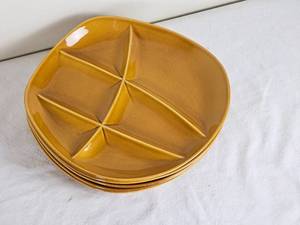 lot 247 image: Group of Five 50s Salins France Pottery Compartmented Fondue Plates
