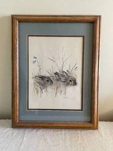 lot 299 image: SIGNED Fine Art Naturalist Print - Rabbits