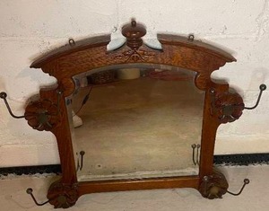 lot 39 image: Handsome Antique Colonial Mirror with Carved Blossom Details