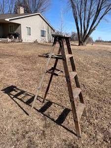 lot 350 image: Antique 6 Foot Ladder with Scrolled Hardware