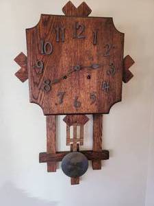 lot 173 image: Antique Prairie Mission Pendulum Oak Wall Clock