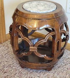lot 184 image: Marble Topped Carved Wood Japanese Garden Seat