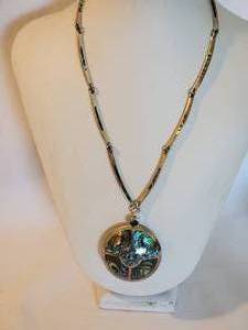 lot 127 image: Fabulous Abalone Inlaid 950 Sterling Silver Necklace Pendant