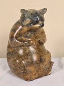 lot 68D image: Adorable Vintage Inuit Soapstone Animal Statuette  Raccoon