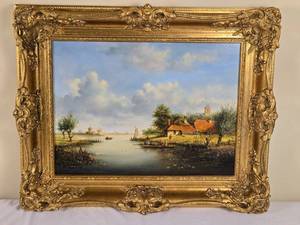 lot 53 image: Stunning Original Fine Art Oil Landscape Painting - Leon Arie Feyen - River Scene