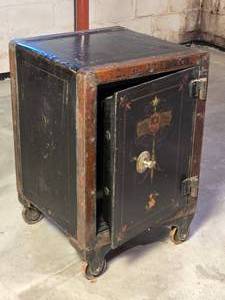 lot 26 image: Antique Handpainted Combination Lock Safe c. 1892 - The Victor Safe & Lock Co. - L.H. Prossler