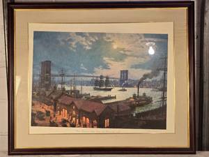 lot 78 image: SIGNED Realist Fine Art Landscape Print - William G. Muller - View from South Street, New York, in 1892 - 857875