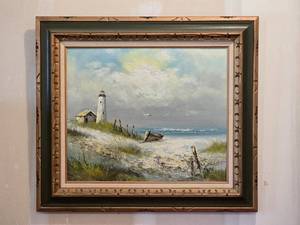 lot 54 image: Original Fine Art Oil Landscape Painting - Connard - Lighthouse Coast
