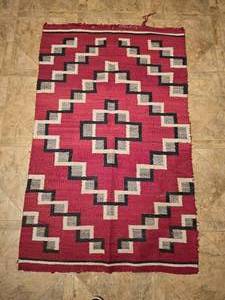 lot 171 image: Vibrant Woven Native American Rug - Red  Gray  Black