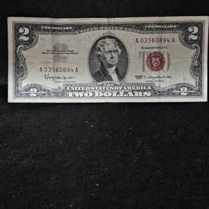 lot 5 image: 1963 $2 Red Seal Bill