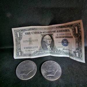 lot 11 image: 1957 $1 Silver Certificate, 1972 Ike, 1977 Ike