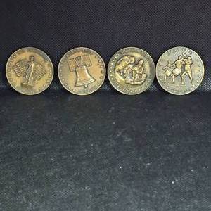 lot 51 image: 1776-1976 Becentennial 4 Coin Set, Brass