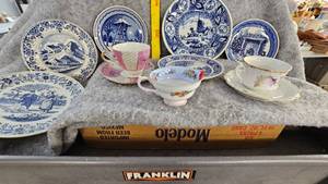 lot 62 image: Assorted Tea Cups and Saucers, Christmas Plates from Holland(Drilled to Hang)