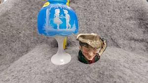 lot 73 image: Mary Gregory Satin Blue Mist Fairy Lamp Light