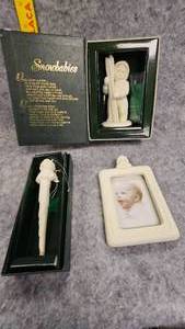 lot 83 image: Snowbabies Bisque Ornament, Lets Go Skiing, Your my Snowbaby frame
