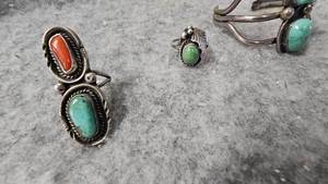 lot 97 image: Turquoise and Silver Cuff BraceletTurquoise,Coral, Silver Ring, Turquoise,Silver Ring