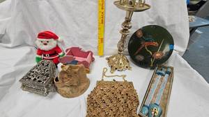 lot 7 image: Beaded Purse, Candle Stick, Storage Box