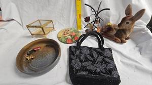 lot 25 image: Beaded Purse, Deer , Pottery Bowl, Trinket Box