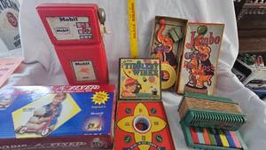 lot 31 image: Toy Accordian, Toy Radio Flyer Scooter, Mobile Gas Pump