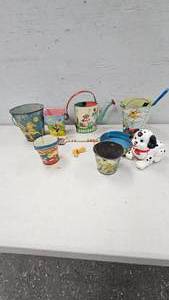 lot 55 image: Vintage Metal Sand Bucket and Shovel Lot