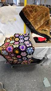 lot 89 image: Lap Blankets. Doilies, Tablecloth, Fabric Pieces