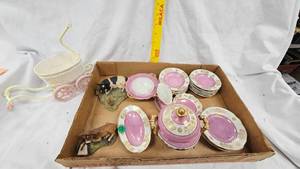 lot 113 image: Assorted Tea Set, Buggy and Cow Figurines