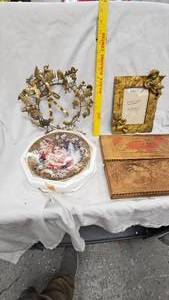 lot 119 image: Brasss Display, Hamilton Plate,2 Wood Boxes and Frame