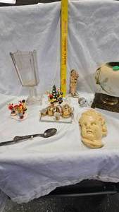 lot 95 image: Decorative Brass Holder, Cherub Plaque, Minature Tea Set,