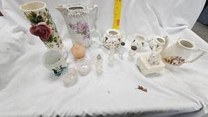 lot 125 image: Teapot, Coffee Pot, Vase, SP, Small Clear Dishes
