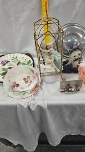 lot 136 image: Dog and Parrot planters, Assorted Plates, Figurine