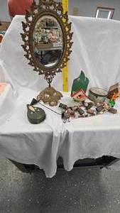 lot 137 image: Mirror on Stand, Vintage Bells, Tin Coin Bank