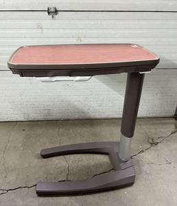 lot 66 image: MSRP $1800 TOP OF THE LINE & AWARD WINNING STRYKER TRU-FIT SPLIT TOP HEIGHT ADJUSTABLE OVERBED TABLE WSLIDE OUT VANITY COMPARTMENT & MIRROR - Excellent Condition