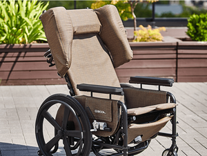 lot 36 image: MSRP $8000 Broda V4-550 OVR Synthesis Transport Positioning Tilt Recline Padded Wheelchair 350 Capacity - In Good Working Condition Missing Seat Cushion
