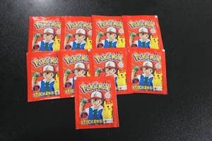 lot 40 image: 1999 Topps Merlin Collection Pokemon Unopened Sticker Pack Lot  9 Packs