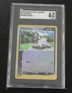 lot 73 image: 2003 Pokemon EX Ruby & Sapphire Reverse Holo Poochyena #63109 SGC 6