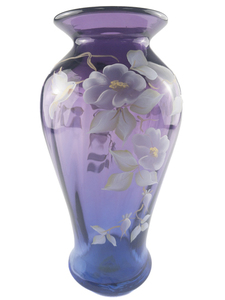lot 28C image: FENTON Royal Purple Hand Painted Floral & Hummingbird Vase (Limited Edition #8131250)