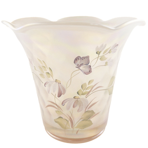 lot 28D image: 1997 FENTON 6 Lavender Opalescent Hand Painted Field Flowers on Champagne Vase. Signature Series. (Limited Edition #1412)