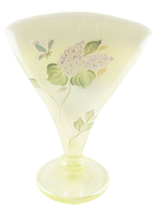 lot 29B image: 1997 FENTON Topaz Opalescent Floral & Butterfly Hand Painted Fan Vase (Limited Edition #133)