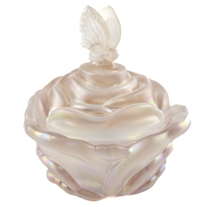 lot 30F image: FENTON Champagne Opalescent Butterfly Cabbage Trinket Dish & Lid 