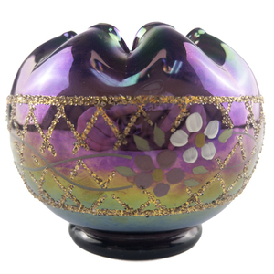 lot 34B image: 1995 FENTON Plum Carnival Hand Painted Rose Bowl