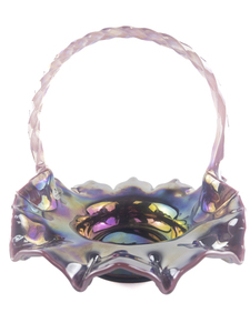 lot 37I image: FENTON Large 10 Plum Carnival Grape Basket with Twist Handle