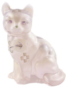 lot 38I image: FENTON Pink Opalescent Hand Painted Floral Sitting Cat Figurine