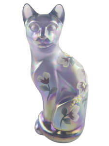 lot 38O image: FENTON Plum Carnival Hand Painted Floral Sitting Cat Figurine