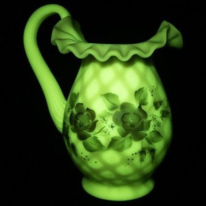 FENTON Burmese Hand Painted Diamond Optic Ruffle Pitcher