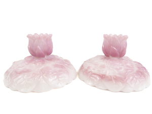 lot 32D image: Set of 2 FENTON Rosalene Water Lily Candlestick Holders