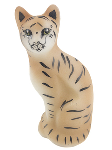 lot 32E image: FENTON Opal Satin Hand Painted Sitting Tiger Cat Figurine