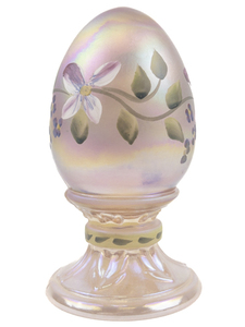 lot 32F image: FENTON Pink Opalescent Hand Painted Floral Egg
